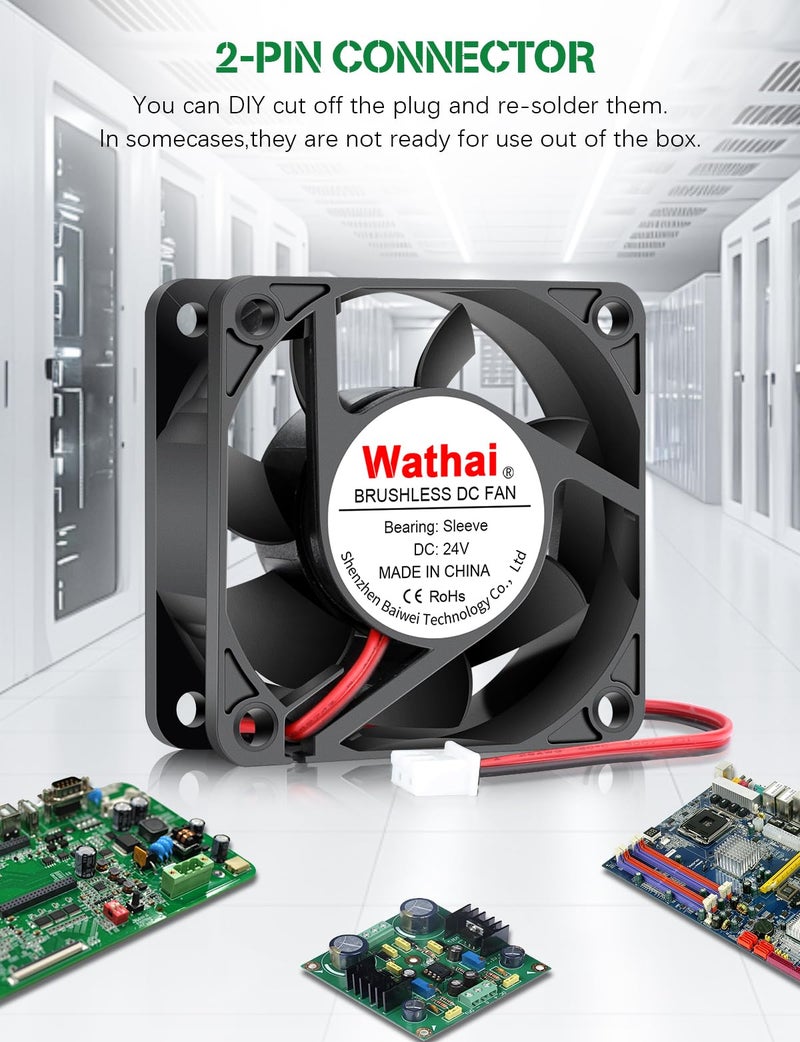 Wathai مروحة حالة وذائي 60 مم × 25 مم 24 فولت 2 دبوس DC بدون فرشاة لمشروع تبريد العادم DIY - Image 3